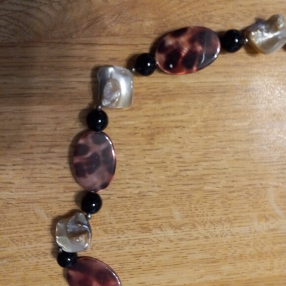 VINTAGE Sign Donna Dressler 925 Sterling Silver , MOP , Blk ONYX & Mr NECKLACE - Picture 3 of 7